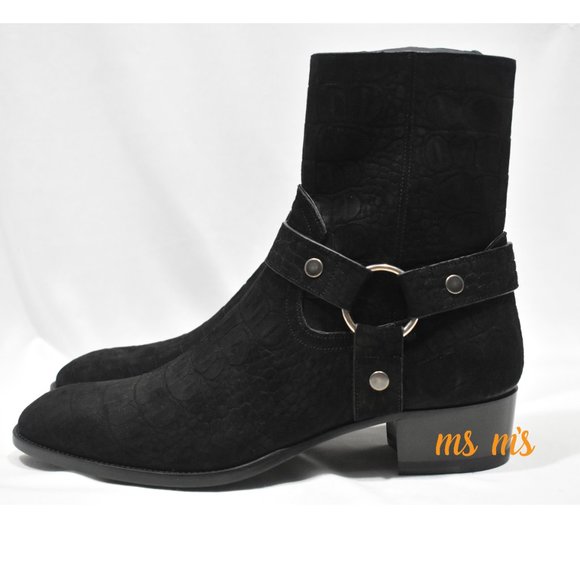 NIB Saint Laurent Black crocodile Suede Boots main image 6